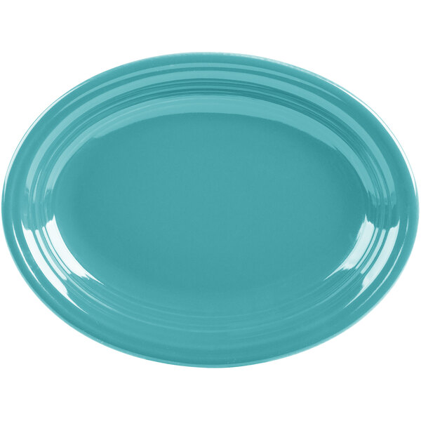 A turquoise oval medium Fiesta china platter.