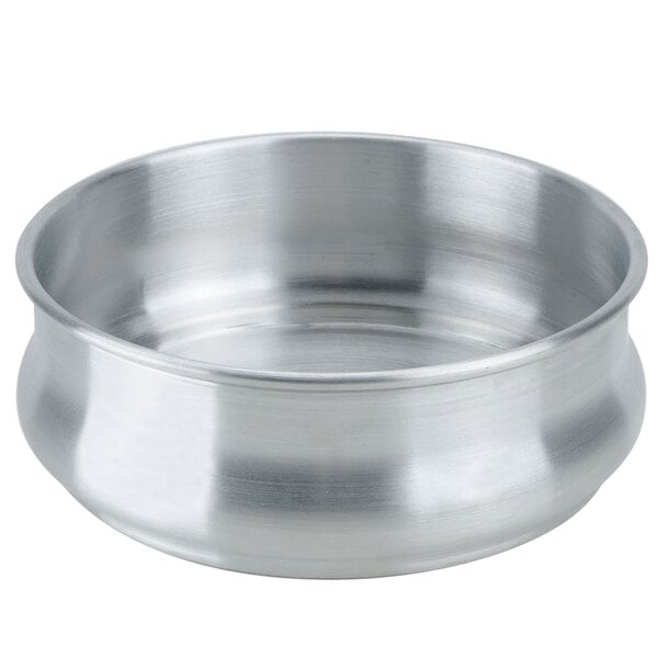 An American Metalcraft silver stacking dough pan with a white background.
