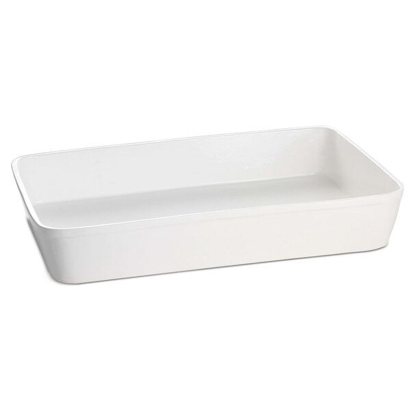 A white rectangular Tablecraft casserole dish.
