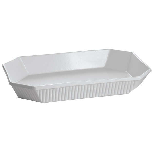 A gray octagon Tablecraft casserole dish with a lid.