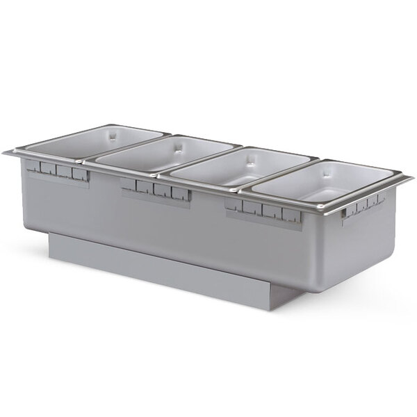 A Hatco rectangular drop-in hot food well with drain and autofill over 3 food pans.