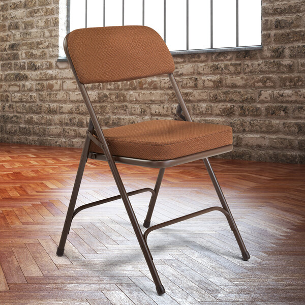 Bravich Folding Chair with Double Hinged Deluxe Fabric Upholstered Grey Brown 