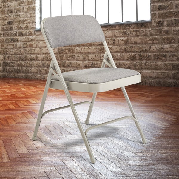 National Public Seating 2202 Gray Metal Folding Chair with 1 1/4" Graystone Fabric Padded Seat