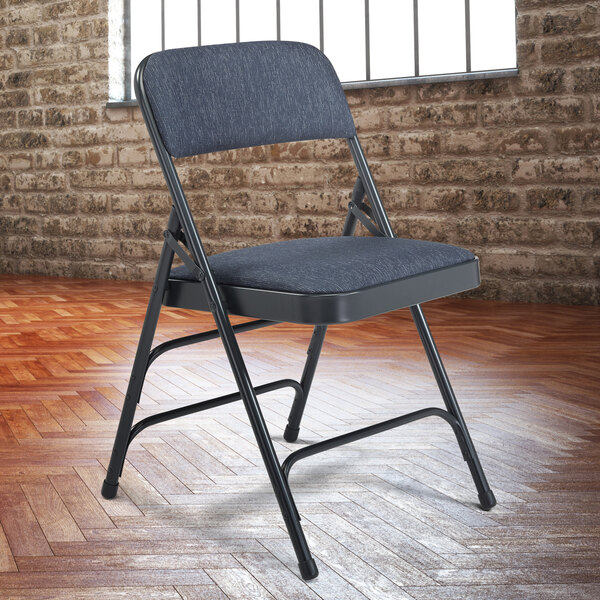 National Public Seating 2304 Char-Blue Metal Folding Chair with 1 1/4" Imperial Blue Fabric Padded Seat