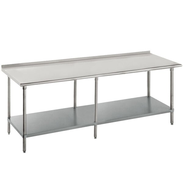 Advance Tabco FLG-3011 30" x 132" 14 Gauge Stainless Steel Commercial Work Table with Undershelf and 1 1/2" Backsplash