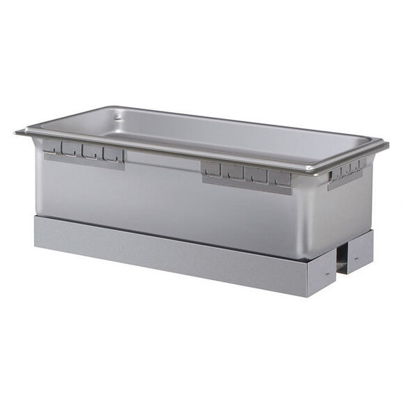 A stainless steel Hatco drop in hot food well with a lid.