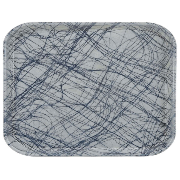A gray rectangular Cambro tray with black swirls.