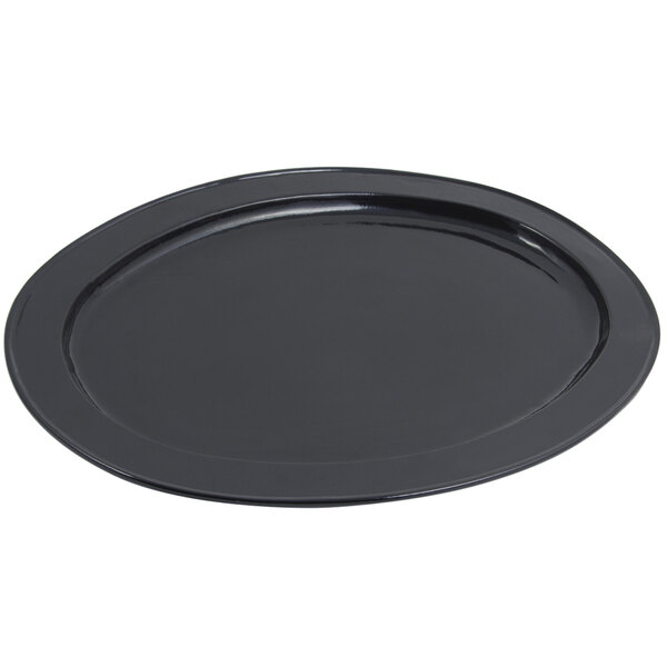 A black oval Bon Chef cast aluminum platter with a sandstone finish.