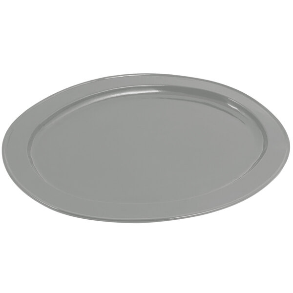 A grey Bon Chef cast aluminum oval platter with a sandstone finish.