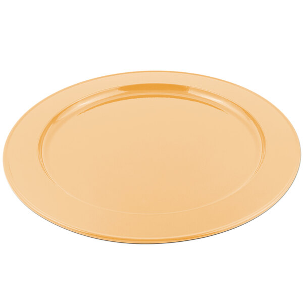 A Bon Chef round cast aluminum platter with a ginger sandstone finish.