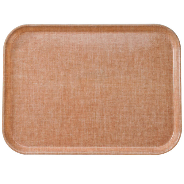 A brown rectangular Cambro metric linen fiberglass tray.