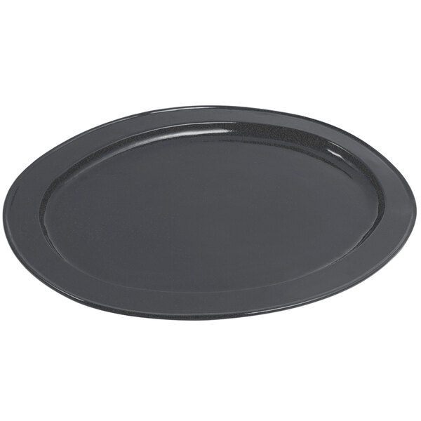 A black Bon Chef oval platter with a rim.