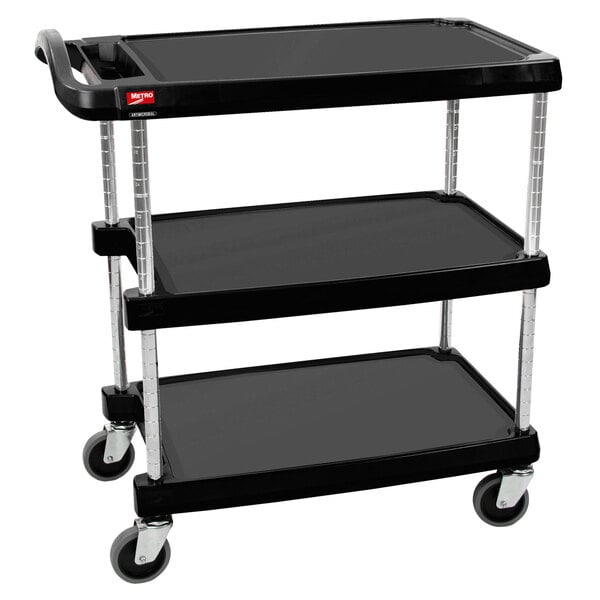 Metro myCart MY1627-34BL Black Utility Cart with Three Shelves and