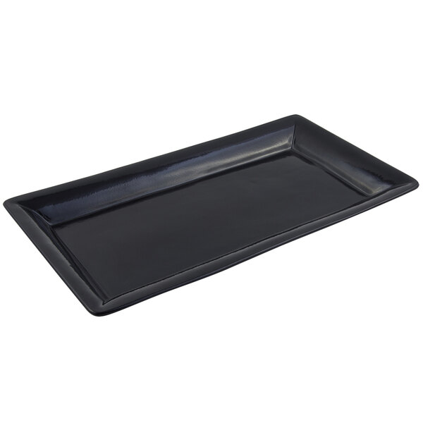A black rectangular Bon Chef display tray.