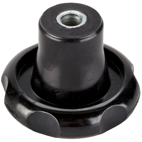 A black plastic Avantco carriage knob with a nut on top.