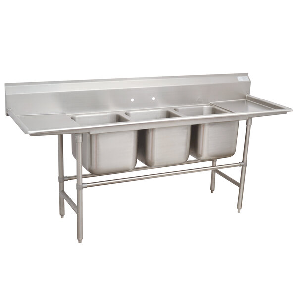 Advance Tabco 94-3-54-36RL Spec Line Three Compartment Pot Sink with Two Drainboards - 127"