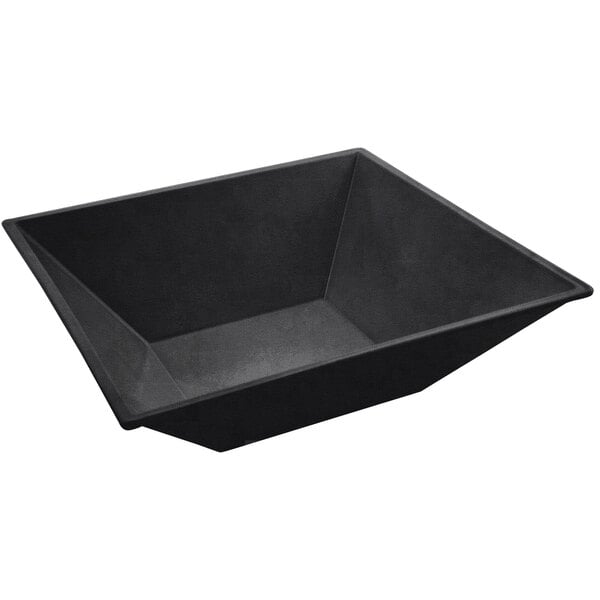 A black flared bowl with a rectangular shape and speckled finish.