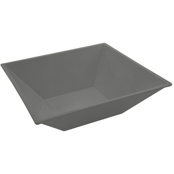 A smoke gray rectangular flared bowl.