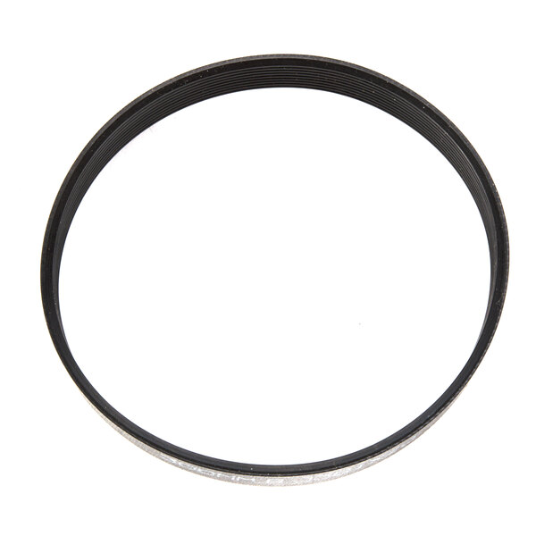 A black rubber belt with a white background.