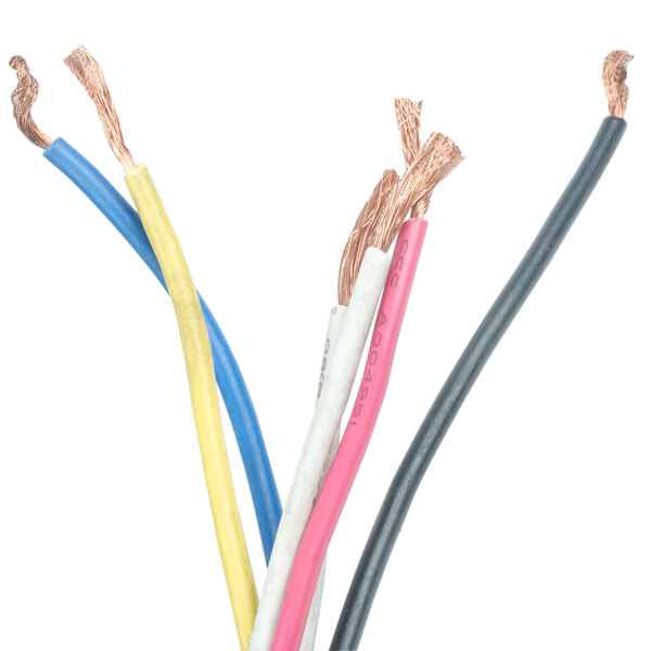 The Avantco 177SL312MTR replacement motor with three wires, blue, yellow, and white.