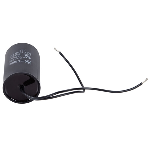 A black Avantco capacitor with white text.