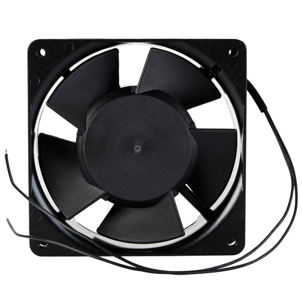 A black Nemco Tubeaxial fan with wires.
