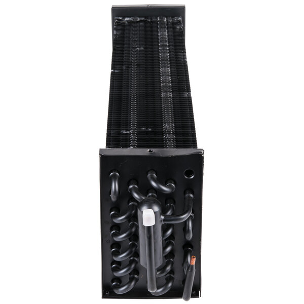 An Avantco black metal evaporator coil with black wires.