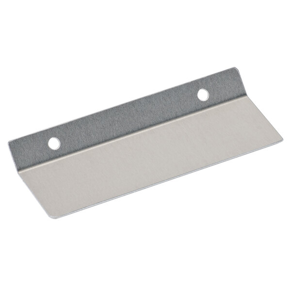 A silver metal splash guard with holes on a white background.