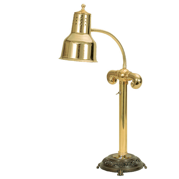 Hanson Heat Lamps SLM/RB9-ANT/BR Brass Single Bulb Flexible Freestanding Heat Lamp on 9" Antique Style Base with Brass Finish