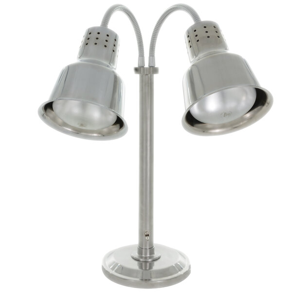 A stainless steel Hanson Heat Lamp stand with two lamps.