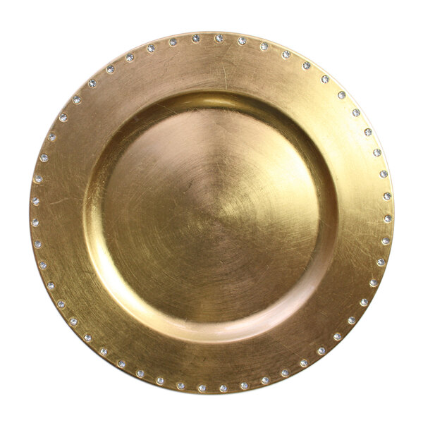 The Jay Companies A467GR 13" Round Gold Jeweled Rim Plastic Charger Plate
