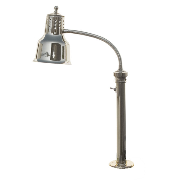 A silver Hanson Heat Lamp with a curved pole and chrome finish.