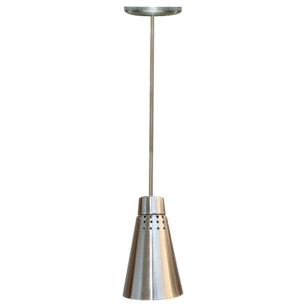 A silver Hanson Heat Lamp with a metal cone.