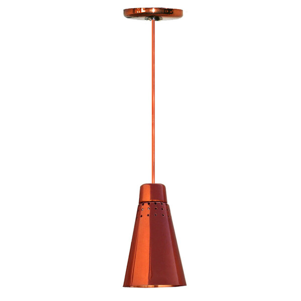 A Hanson Heat Lamps rigid ceiling mount heat lamp with a smoked copper finish.