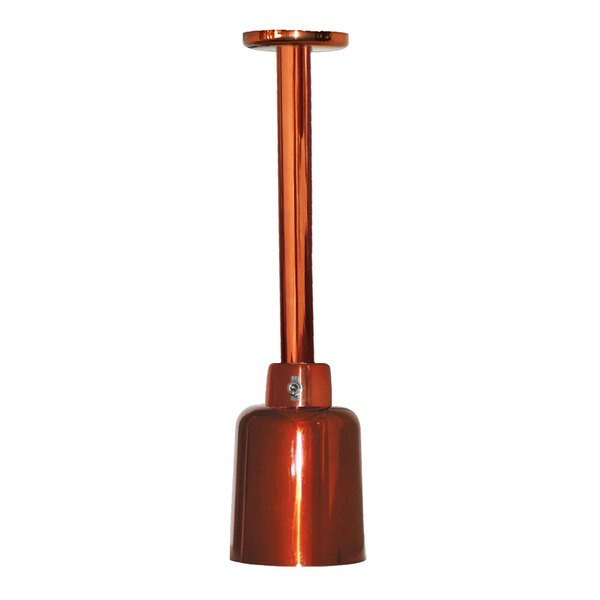A close-up of a Hanson Heat Lamp with a smoked copper finish.