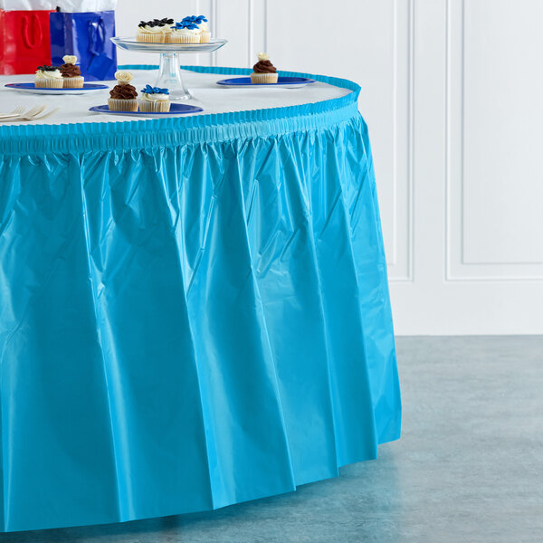 Creative Converting 743131 14' x 29" Turquoise Blue Disposable Plastic Table Skirt