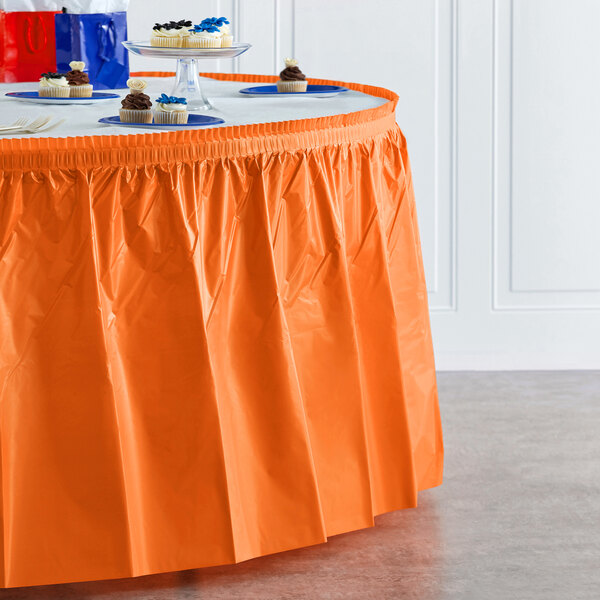 Creative Converting 10044 14' x 29" Sunkissed Orange Disposable Plastic Table Skirt
