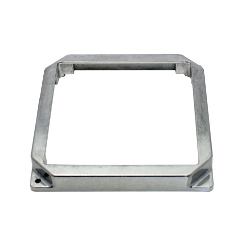 A square metal frame with a metal plate inside.