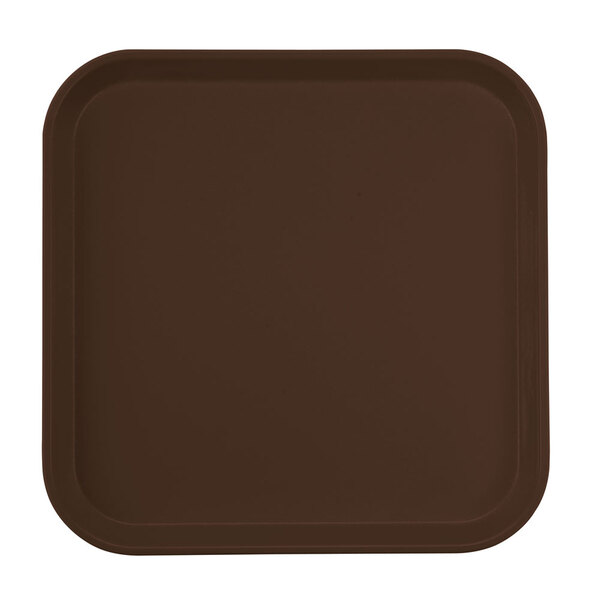 A brown square Cambro tray on a table.