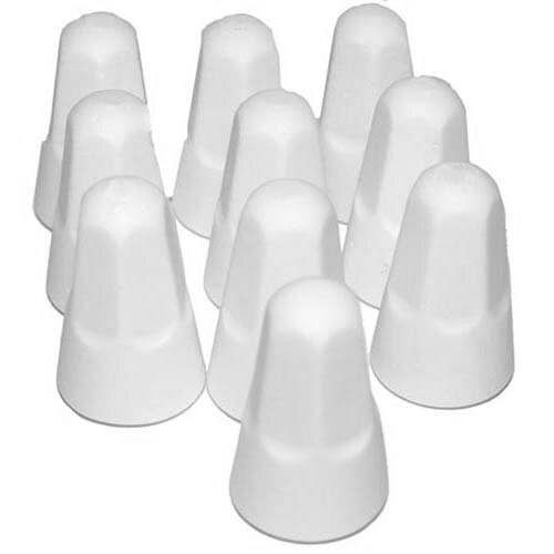A group of white porcelain wire connectors.