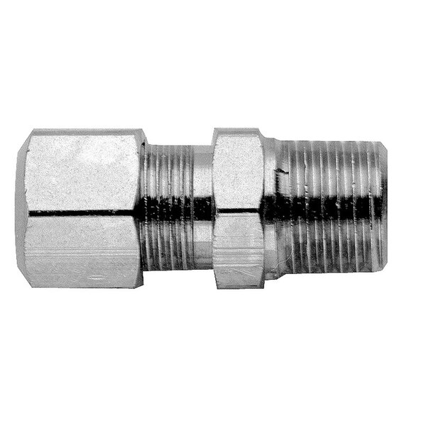 A close-up of a nickel-plated male coupling.