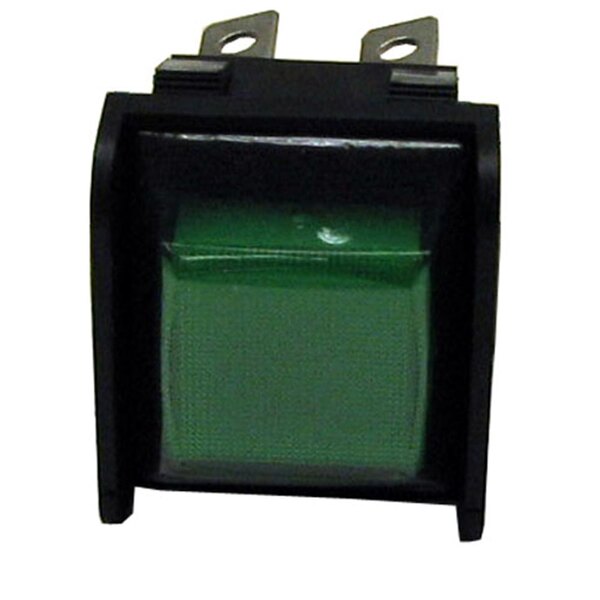 A green square object with metal clips and a plastic cover.
