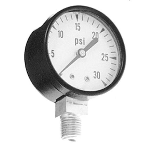 A close-up of an All Points pressure gauge with a metal bottom.