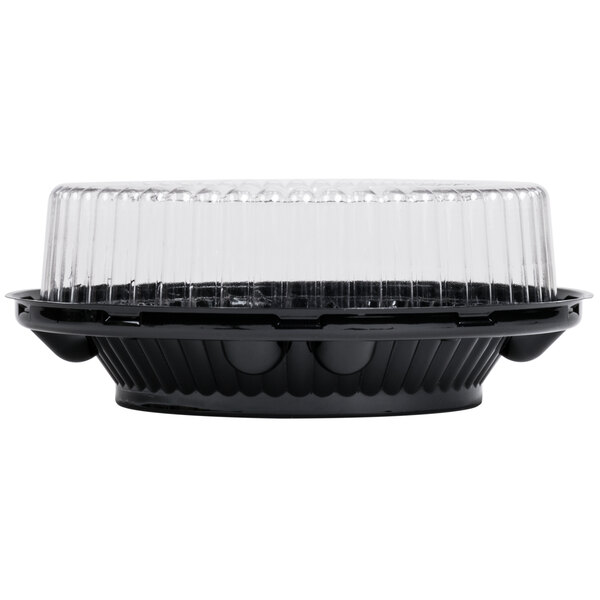 D&W Fine Pack 8" Black Pie Container with Clear High Dome Lid 100/Case