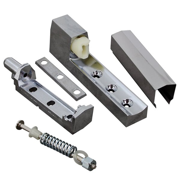 Stainless steel metal parts for an All Points cam-lift door hinge.