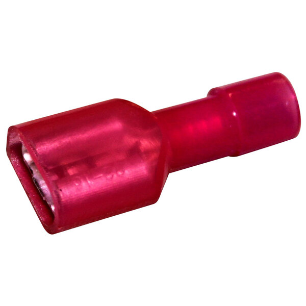 A red vinyl insulated female quick disconnect with 1/4" tab.