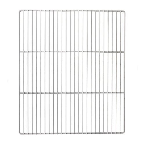 An epoxy coated white metal grid shelf.