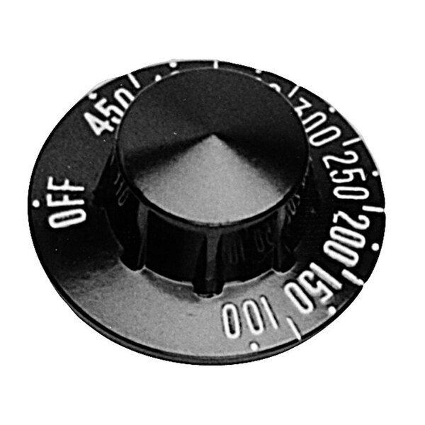 A black All Points broiler / braising pan thermostat dial with white numbers.