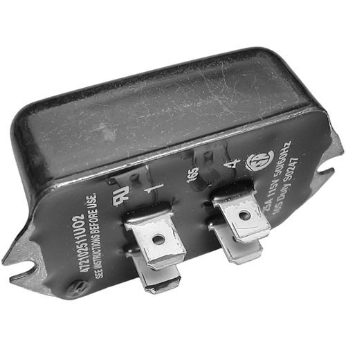 A close-up of a black All Points relay switch with three terminals.