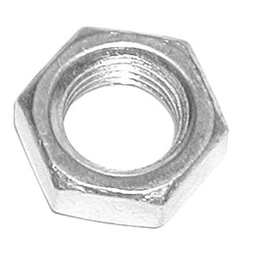 An aluminum 3/8"-24 locknut with a hole in it.